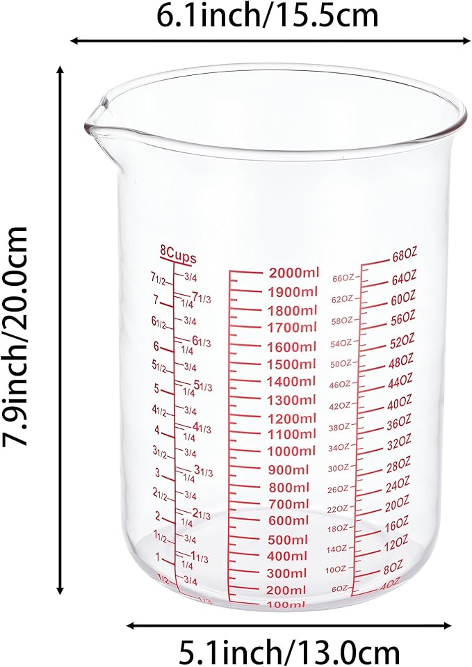 3 Piece Glass Measuring Cup Set, Includes 2-Cup, and 8-Cup High Borosilicate - Image 7