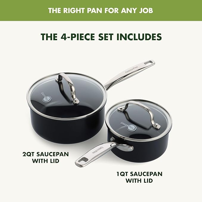 GreenPan Prime Chatham 1QT & 2QT Saucepan Pot Set - Image 3