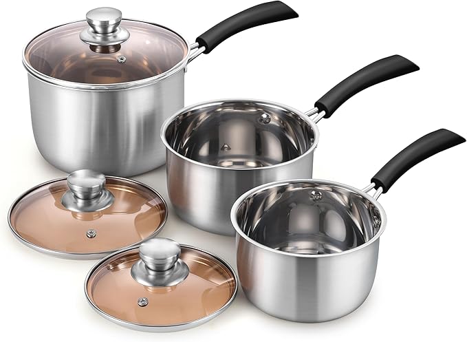 Herogo Saucepan Set with Lid, 1 Quart & 2 Quarts & 3 Quarts 18/10 Stainless by Herogo