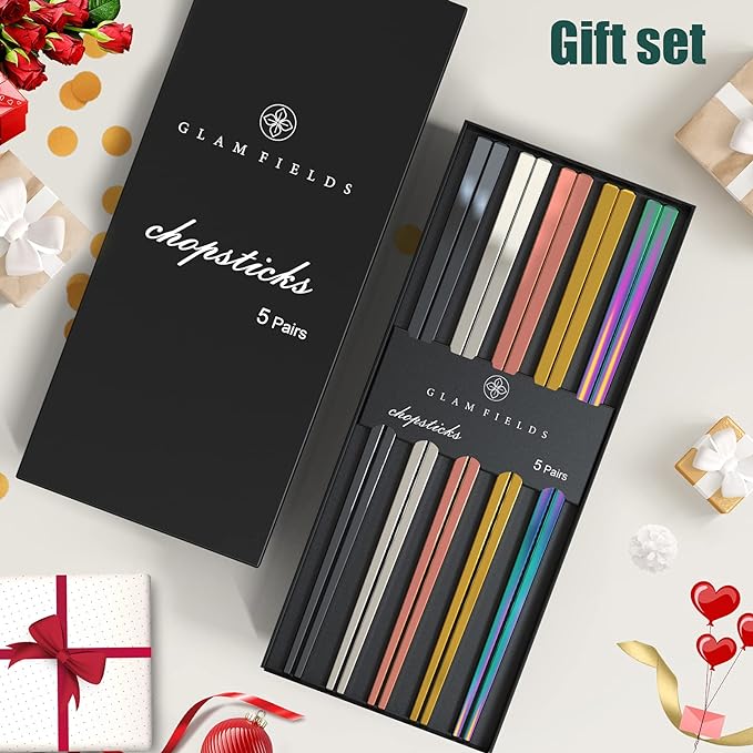 GLAMFIELDS Metal Chopsticks Reusable Chopsticks Dishwasher Safe Multipack - Image 6