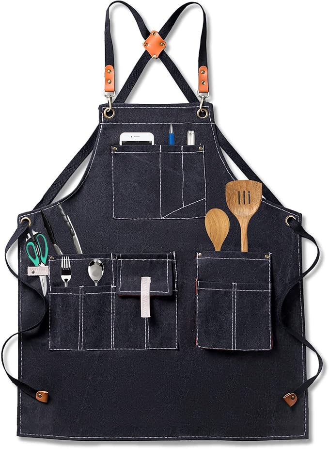 Aoomzoon Canvas Aprons for Men Chef Apron, Work Apron - 16oz Heavy Duty Cross - Image 4