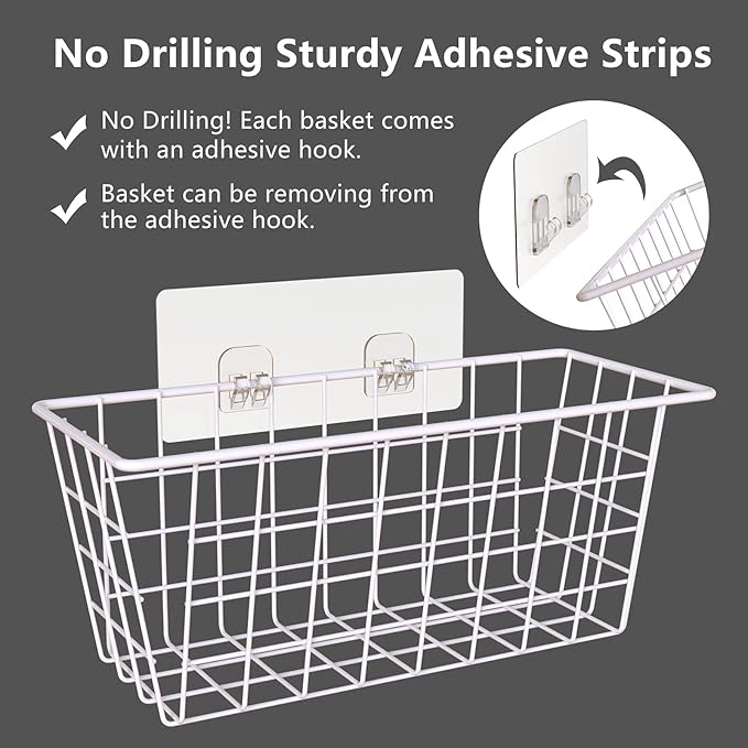 MaraFansie Wall Wire Baskets Adhesive Basket Hanging Kitchen Baskets No Drilling - Image 3