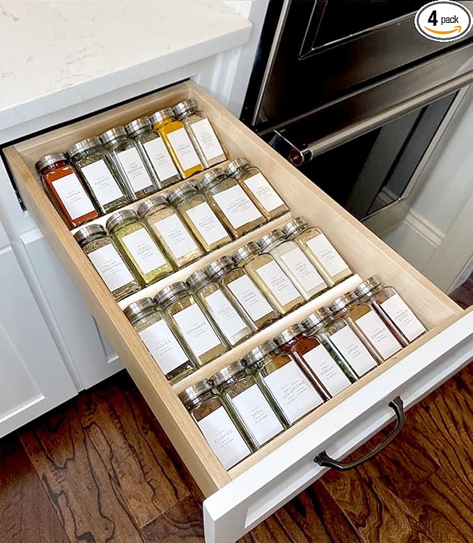 MIUKAA Clear Acrylic Spice Drawer Organizer, 4 Tier Seasoning Jars Drawers by MIUKAA
