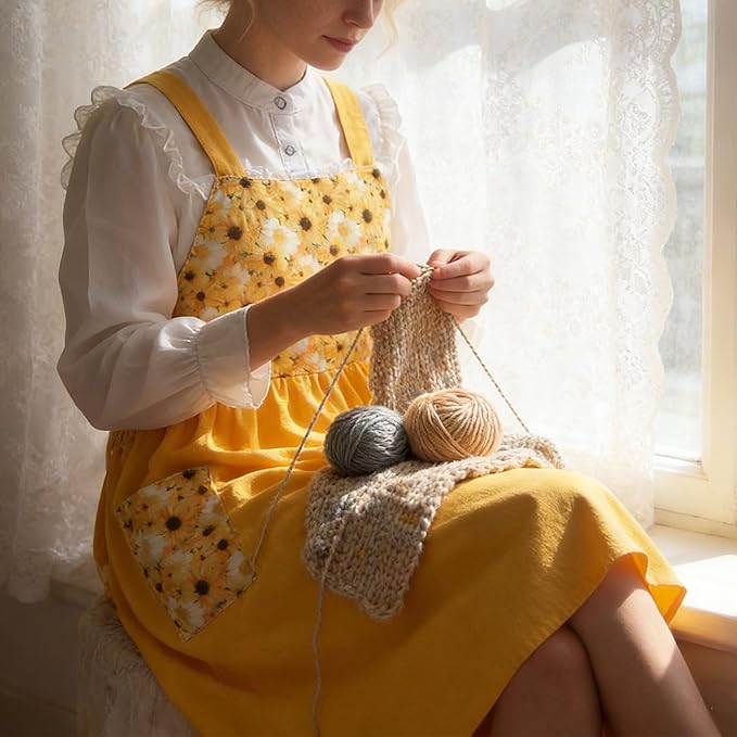 Uaussi Cotton Linen Apron Cross Back Work Apron - Image 6