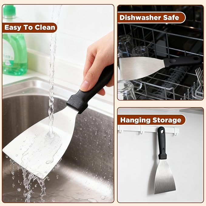 Griddle Scraper，Stainless Steel Grill Scraper, Slant Edge Metal Spatula - Image 6