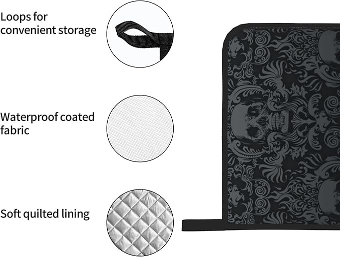 Victorian Gothic Black Skull Damask Oven Mitts and Pot Holders Sets of 4 - Image 5