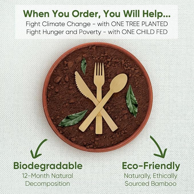 EcoPreps 100% Compostable Bamboo Cutlery Set Eco-Friendly, Biodegradable - Image 3
