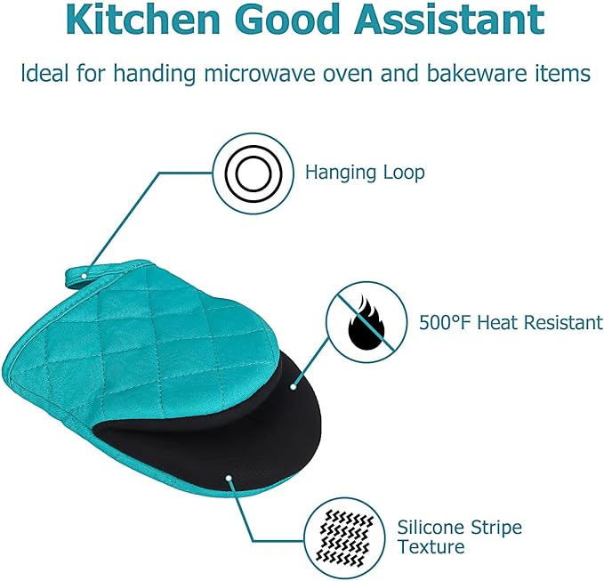 Short Oven Mitts, Heat Resistant 500°F, Silicone Grip Kitchen Gloves, Non-Slip - Image 5