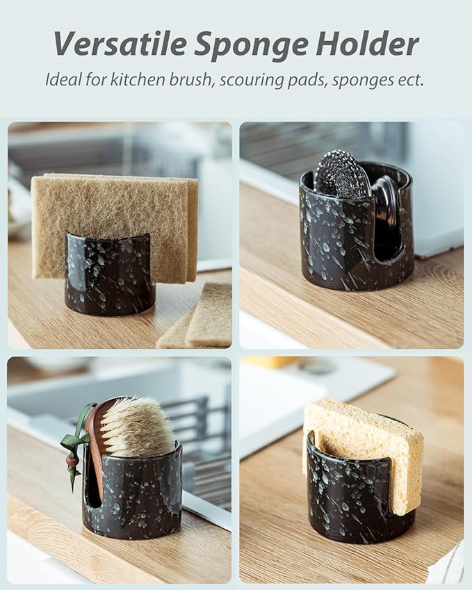 Zoeeker Sponge Holder for Kitchen, Ceramic Sink Caddy Scrub Sponge Rack Dish - Image 4