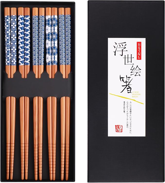 GLAMFIELDS Bamboo Chopsticks Reusable Japanese Style Lightweight 5 Pairs Ramen by GLAMFIELDS