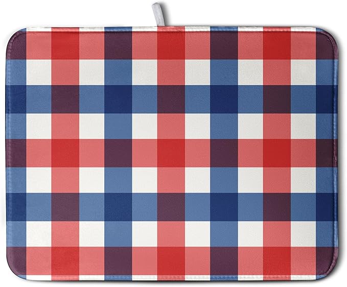 4th of July Dish Drying Mat Patriotic Buffalo Plaid Drying Mats by Kwlegh