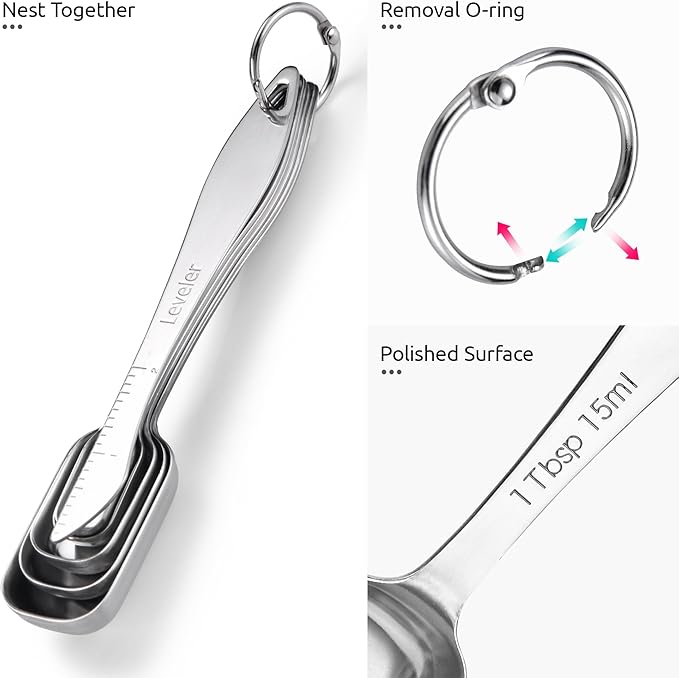 U-Taste Narrow Square Measuring Spoons: 18/8 Stainless Steel Kitchen Measure - Image 6