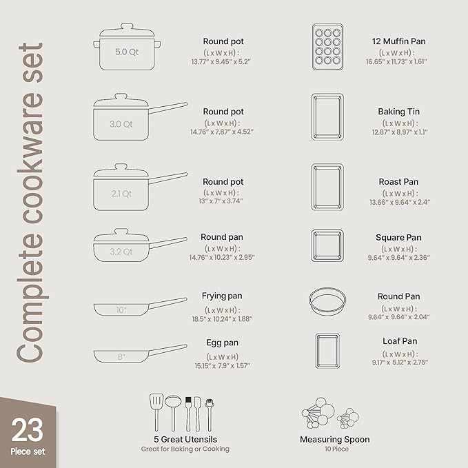 Pots and Pans Set, 23-Piece Non Stick Cookware & Bakeware Sets - Image 2