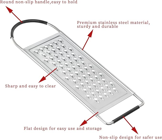 Cheese Grater Handheld, HIA Flat Coarse Stainless Steel Graters - Image 3