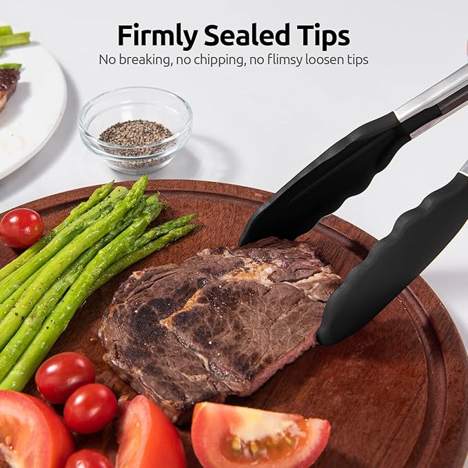 600ºF Heat Resistant Kitchen Tongs: U-Taste 9+12 inch Silicone Cooking Tong Set - Image 9