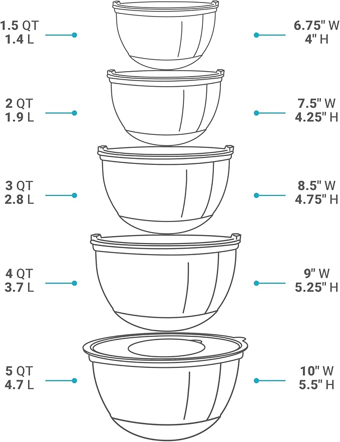 Belwares Mixing Bowls with Lids Set of 5 - Image 3
