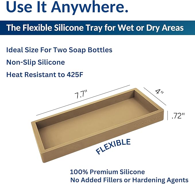 Spacewiser Countertop and Vanity Tray – Small 7.7" Silicone Soap Dispenser Trays - Image 3