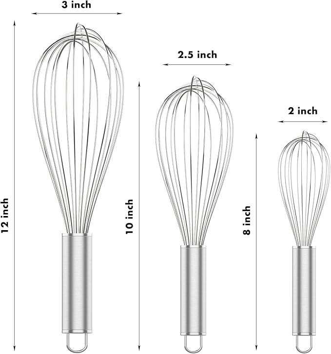 OYV 304 Stainless Steel Whisk Set, Dishwasher Safe Rustproof Metal Whisk - Image 6