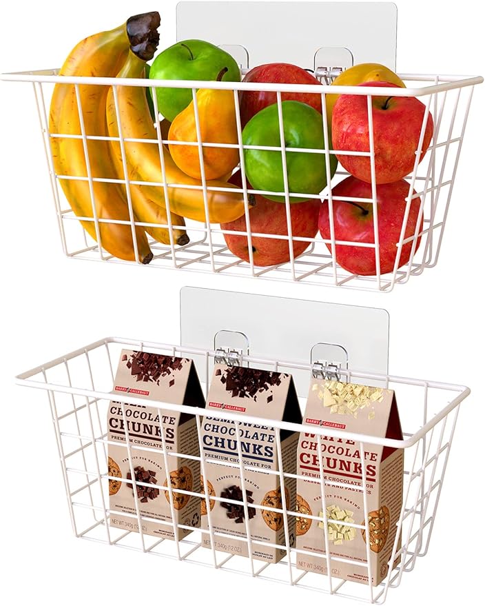 MaraFansie Wall Wire Baskets Bin No Drilling Adhesive Hanging Baskets Wall by MakeStorageMoreFun