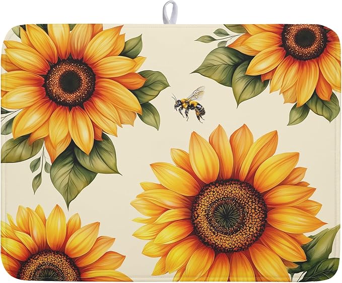 Spring Summer Dish Drying Mat 18x24 Inch Absorbent Reversible Sunflower Drying by Kawani