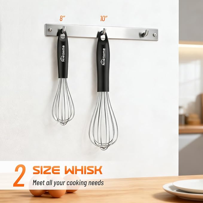 NileHome Silicone Whisk Set 8" 10" Kitchen Whisk Kitchen Wisk Wire Whisks - Image 2