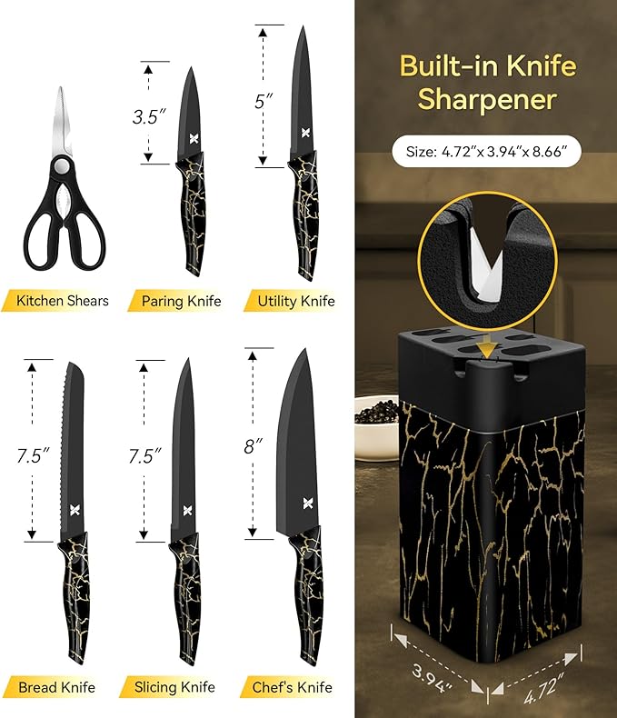Knife Set, 8 Pieces Kitchen Knife Block Sets, High Carbon German Stainless Steel - Image 2