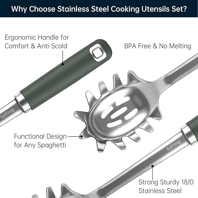 Safring Stainless Steel Soup Ladle and Spaghetti Spoon Set, Heat Resistant - Image 3