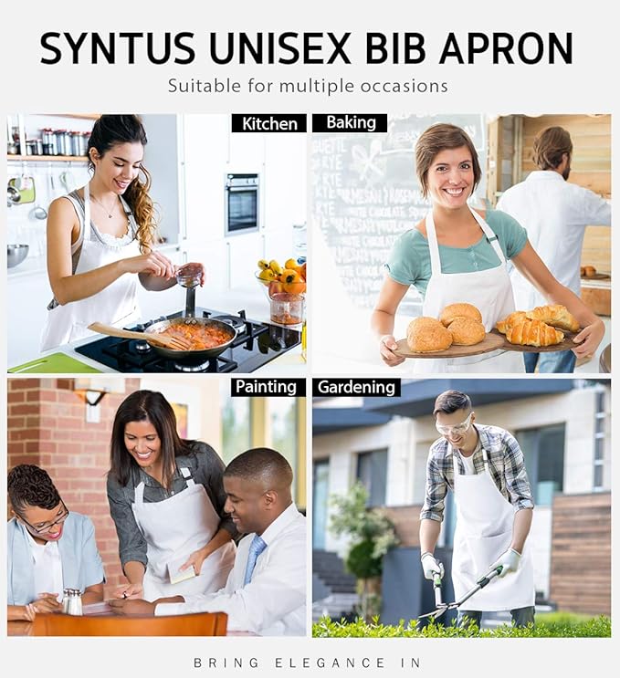 Syntus 12 Pack Bib Apron, Unisex Aprons Adjustable Thicker Version Waterdrop - Image 7
