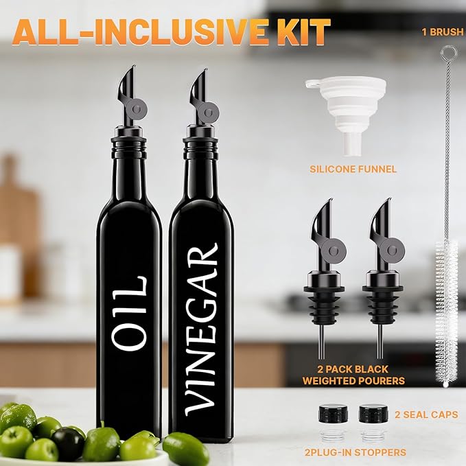 Oil and Vinegar Dispenser Set of 2, 17oz/500ml Extra Thick Glass Oil & Vinegar - Image 7
