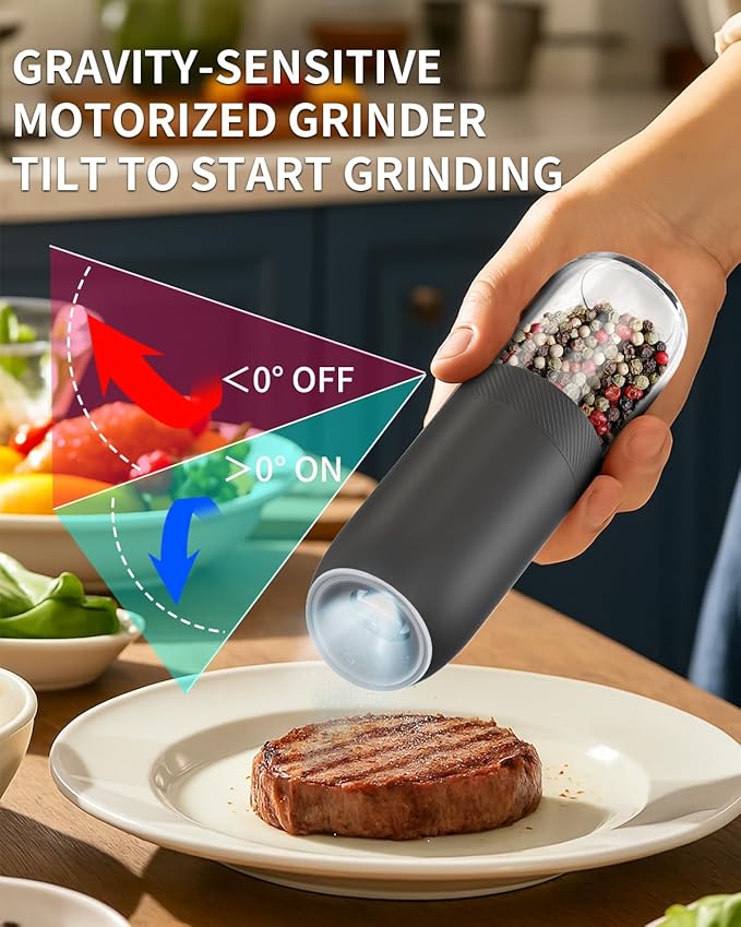 CIRCLE JOY Gravity Electric Salt and Pepper Grinder Set, Battery Powered - Image 2