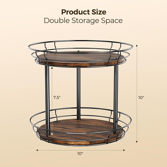 LAMU 10'' Lazy Susan Turntable Organizer, 2 Tier Round Rotating Spice Rack - Image 9