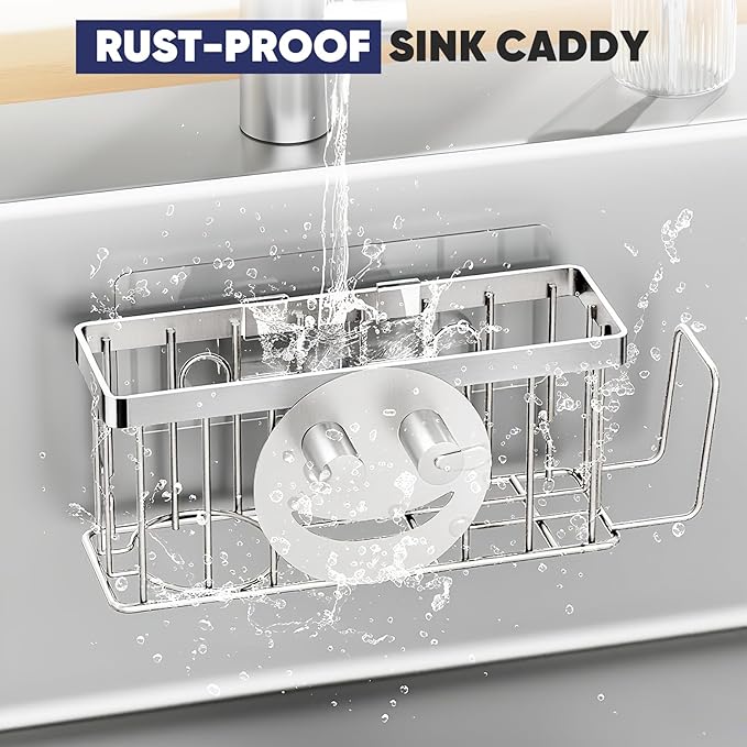 MURLONG Sponge Holder for Kitchen Sink, Sink Caddy Smiley Face, 4-in-1 Sponge - Image 7