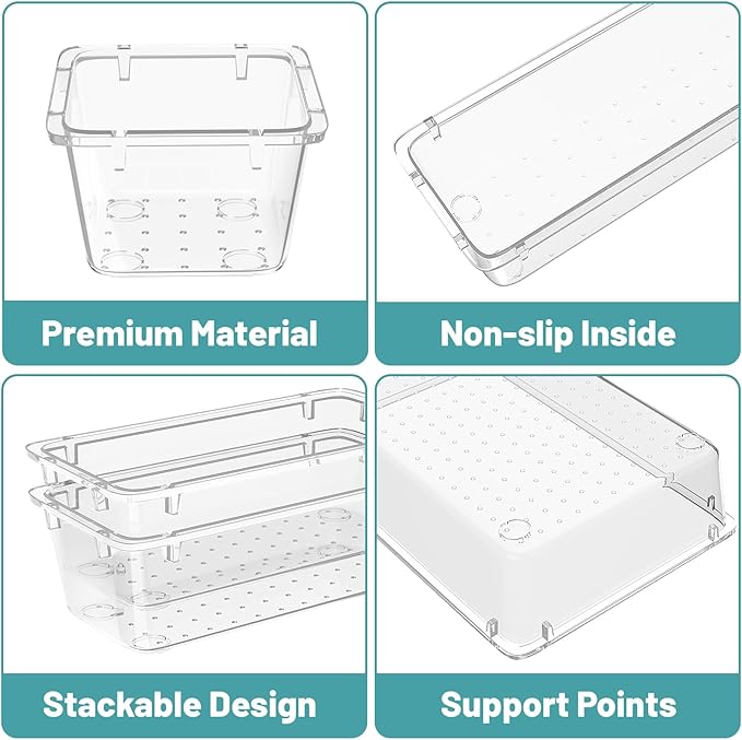 WOWBOX 16 PCS Clear Plastic Drawer Organizer Set, 4 Sizes Desk Drawer - Image 2