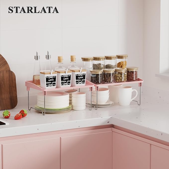 STARLATTA 2 Pcs Cabinet Organizer Shelf，Stackable Kitchen Counter Shelves - Image 2