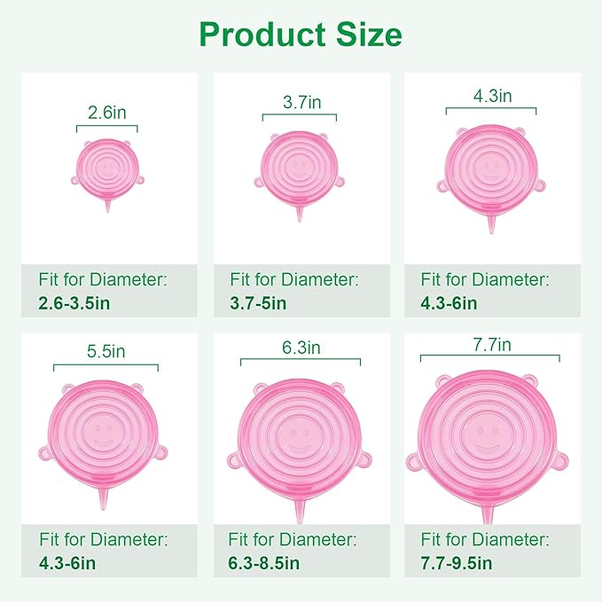 Silicone Stretch Lids – 6 Pack Reusable Food Covers, Flexible Silicone - Image 2