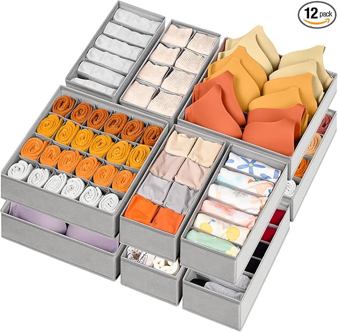 Criusia 12 Pack Sock Underwear Drawer Organizer Dividers, 116 Cells Fabric by Criusia