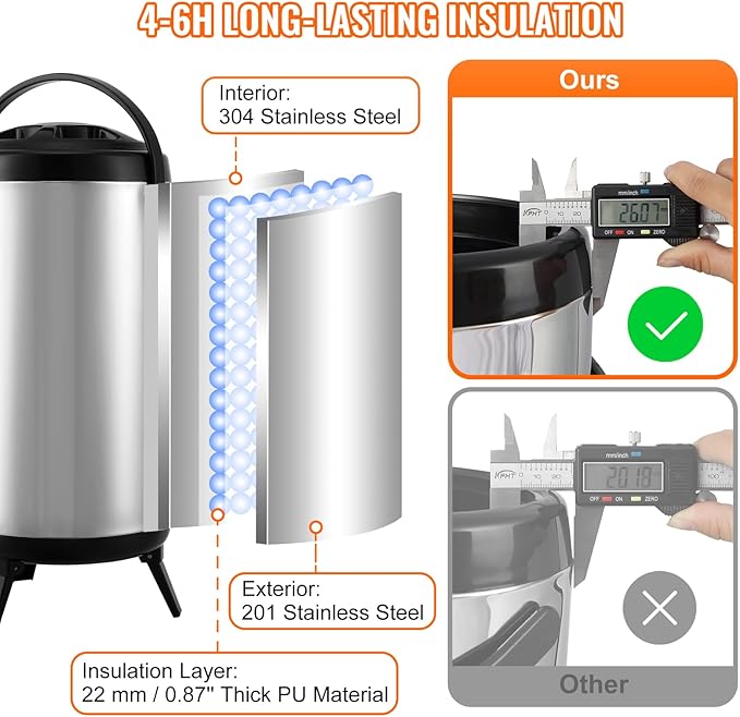 VEVOR Stainless Steel Insulated Beverage Dispenser, 2.4 Gallon 9.2 Liter - Image 3