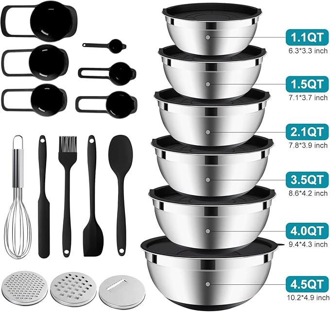 20-Piece Mixing Bowls Set with Airtight Lids – 6 Stainless Steel Kitchen Bowls - Image 2