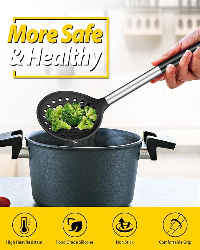 Kitchen Ladle Strainer Set of 2 Large Slotted Spoon - Image 4