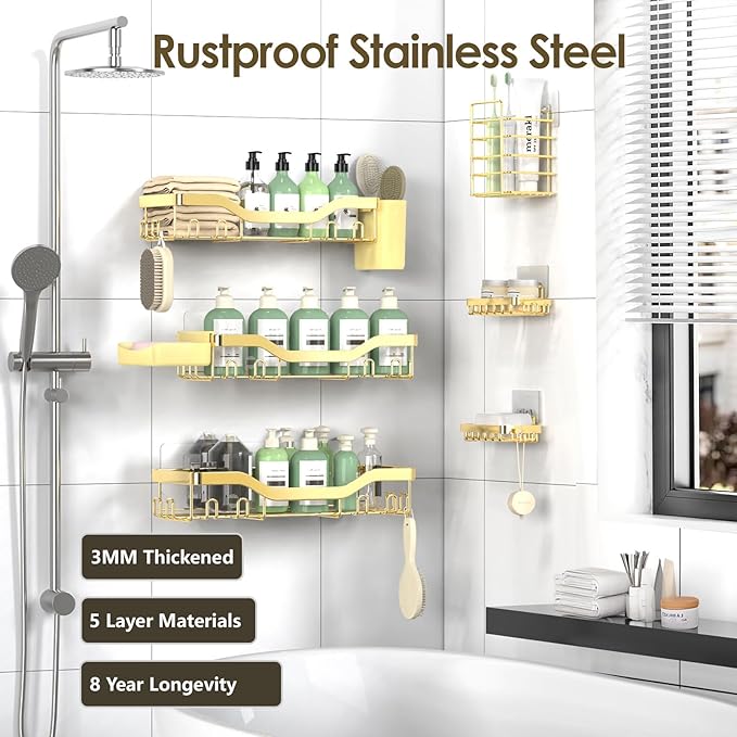 NESOMI Shower Caddy Adhesive Shower Organizer 8-Pack, Rustproof Stainless Steel - Image 5