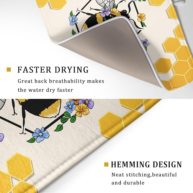 Giwawa Bee Kind Dish Drying Mat, Summer Bees Flowers Dish Drainer Mats - Image 3