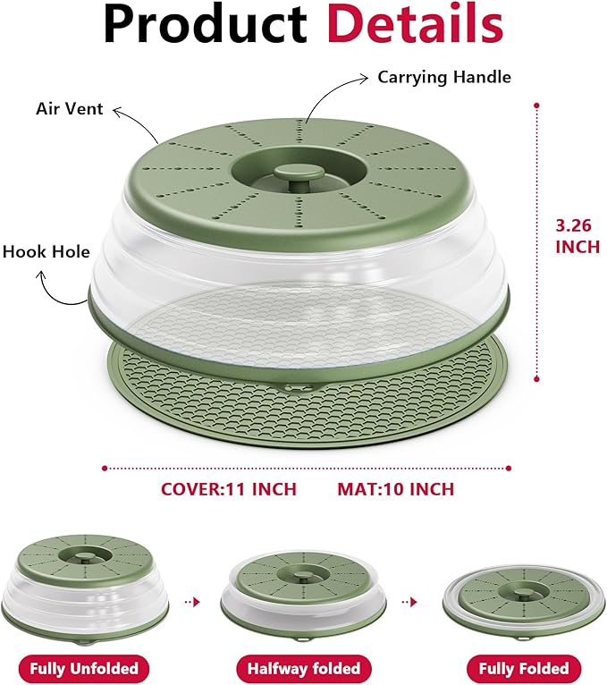 WVM Microwave Splatter Cover & Mat, Vented Collapsible Splatter Guard dish - Image 6