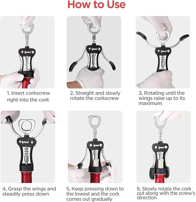 IPOW Wine Opener, Zinc Alloy Wine Bottle Opener, Wing Corkscrew Heavy Duty - Image 7