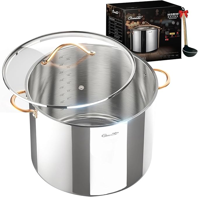 Ciwete Stock Pot 20 Quart, 3 Ply Stainless Steel Stock Pot by Ciwete