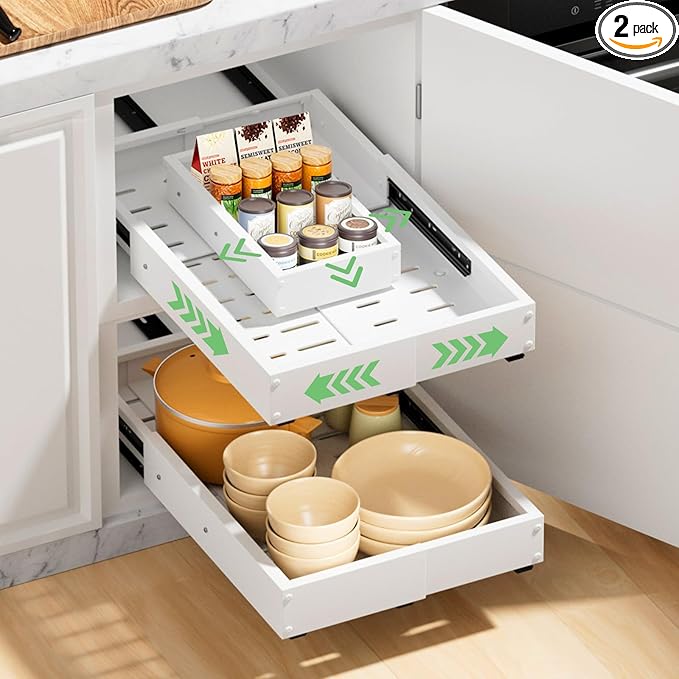 2 Pack Pull out Cabinet Organizer, Width Depth, by BUFOR