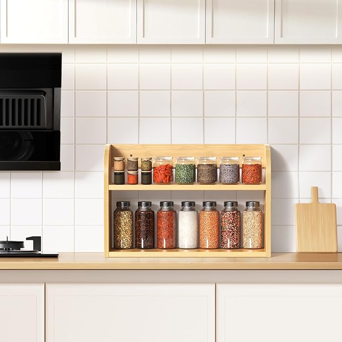 ROMGUAR CRAFT 2 Tier Bamboo Spice Rack, Countertop or Wall Mounting Wood Spice - Image 6
