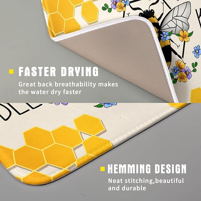 Giwawa Bee Kind Dish Drying Mat, Summer Bees Flowers Dish Drainer Mats - Image 3