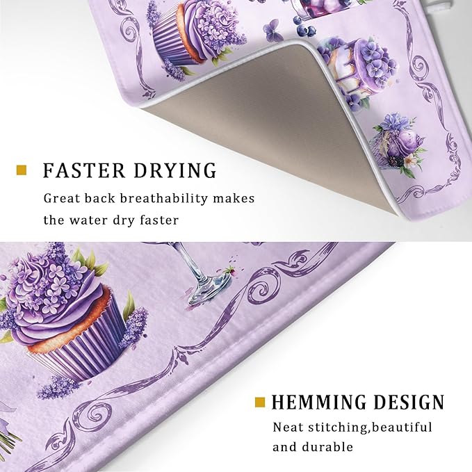 Purple Coffee Matt for Counter Sweet Dish Drying Mats for Dessert Lover Large - Image 3