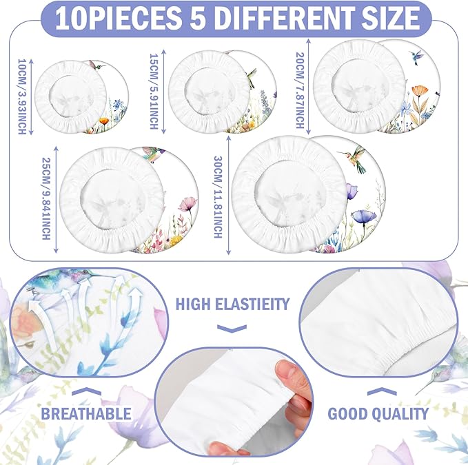 Patelai 10 Pcs Bowl Covers Reusable in 5 Size Stretch Cloth Fabric Elastic Food - Image 2