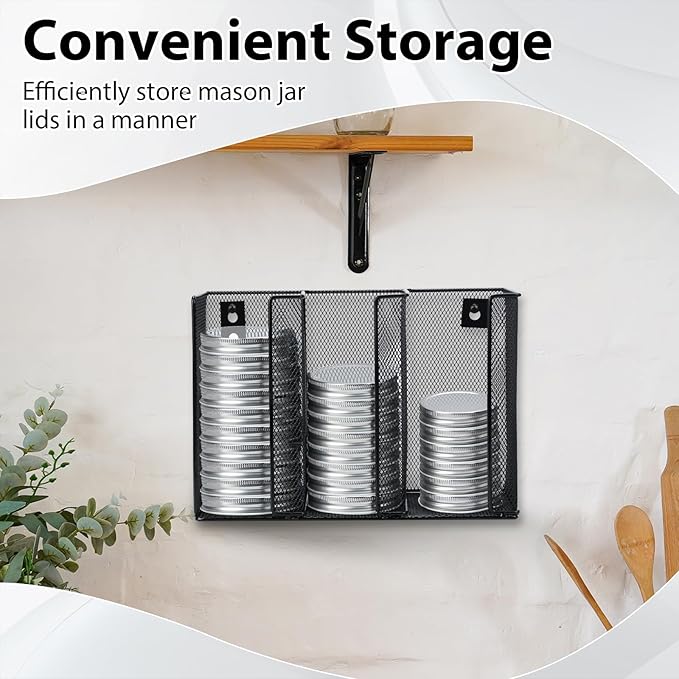 Wall Mounted Mason Jar Lid Organizer Metal Mason Jar Lid Holder 3-Compartment - Image 6